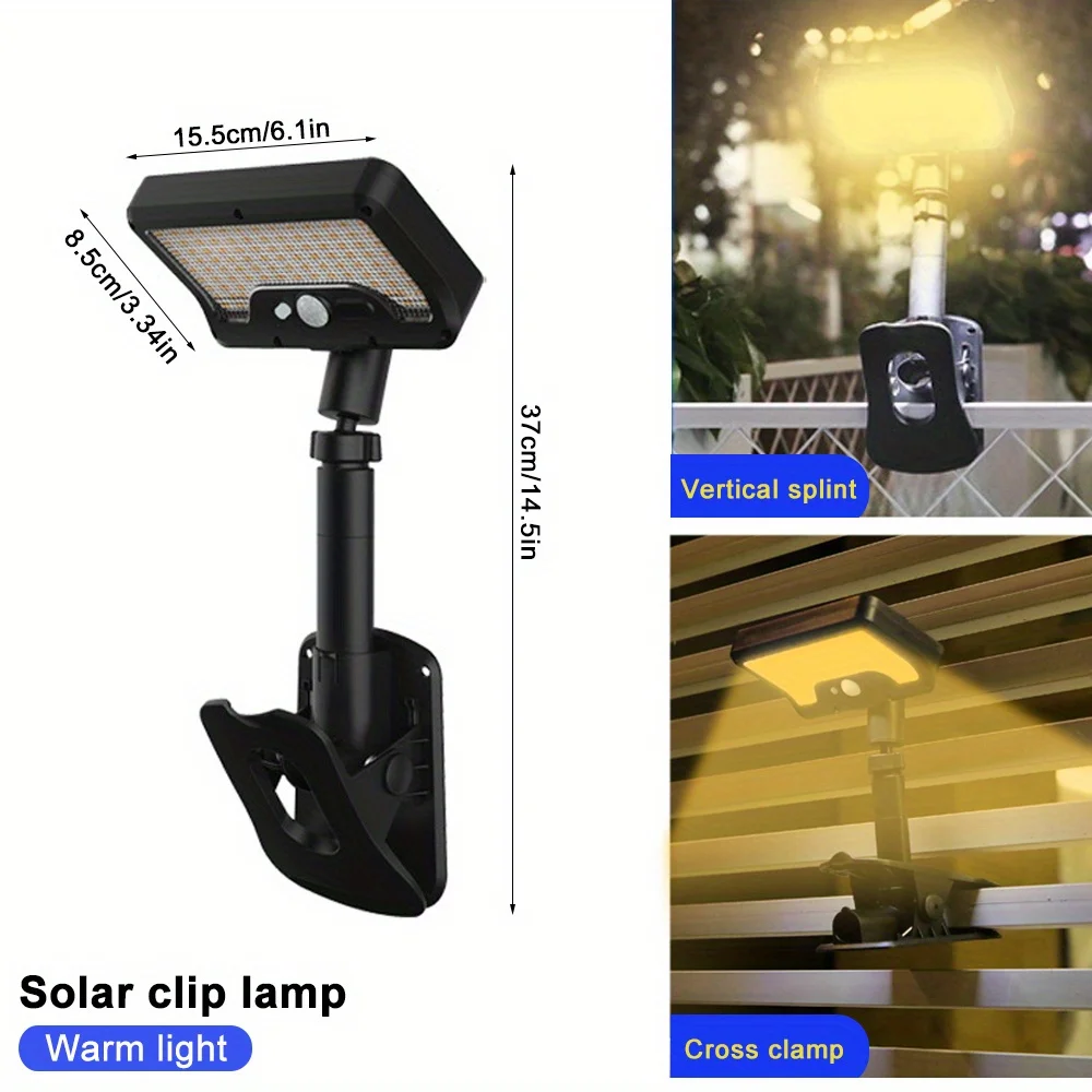 1PC movido a energia solar lâmpada de clipe duplo luz externa para pátio branco/luz quente 360 °   Luzes de jardim para gramado com detecção de corpo humano de rotação