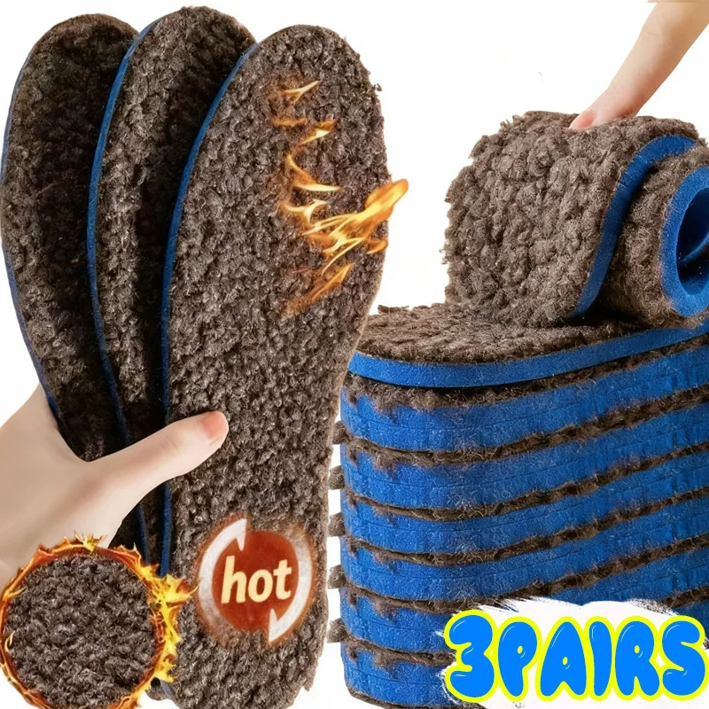 

1/3Pairs Brown Lamb Plush Insoles for Men Women Thicken Breathable Snow Boots Shoes Pads Self-heating Thermal Fleece Insoles