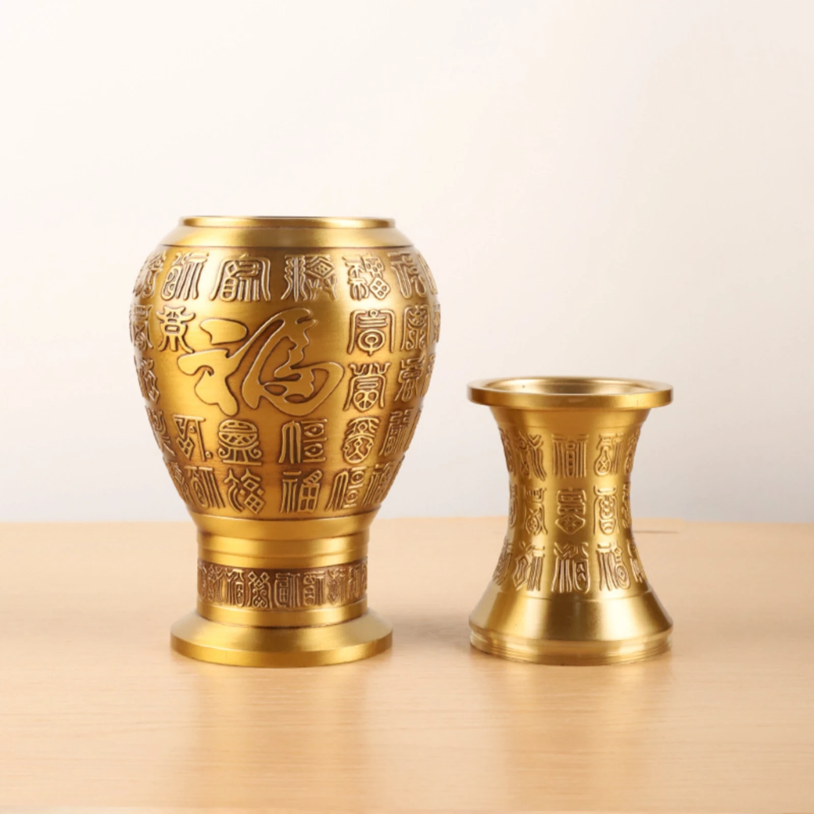 Embossed Brass Vase Flared Rim Gold-Toned Decorative Vase Home Decor Elegant Sturdy for Living Room Display