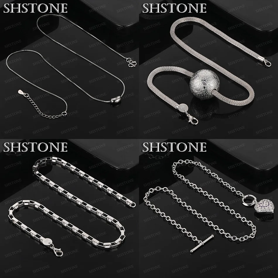 

45cm 925 Sterling Silver Frosted Ball Heart Water Drop Box Chain Necklace Lady Engagement Party Trendy Hot Jewelry Accessories