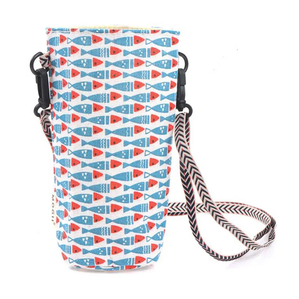 1PC Fashionable Water Bottle Holder Cup Set Storage Bag Cotton Linen Canva Water Cup Bag Portable Lanyard Coffee Accessories