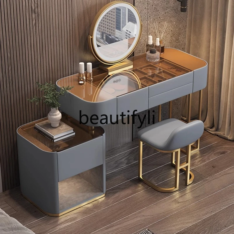 

Glass light luxury dresser small apartment modern simple bedroom solid wood minimalist, makeup table