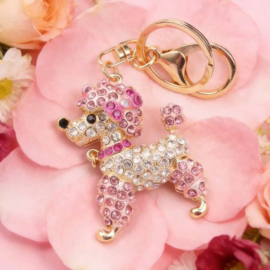 Rhinestone Poodle Keychain Charm for Bags and Purses