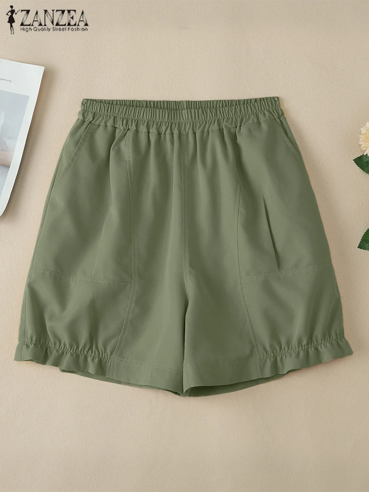 

ZANZEA Women Fashion Elastic Waist Shorts Short Pants 2025 Summer High Waist Casual Solid Pockets Loose Pants Oversized Femme
