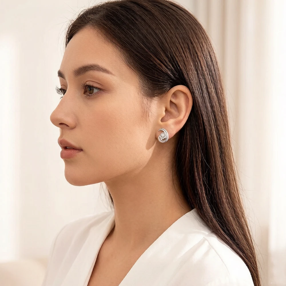 Ear Studs Wave Europe Style Fine Jewerly For Women Summer New Trendy Gift In 925 Sterling Silver