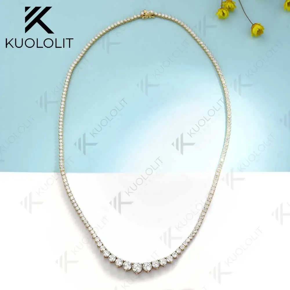 Women's 8CTW Graduated Tennis Necklace D Color VVS1 Moissanite Pass Diamond Tester S925 Sterling Silver 14K 18K Gold Plated Fine Jewelry Anniversary Engagement Christmas Gift For Her view 3
