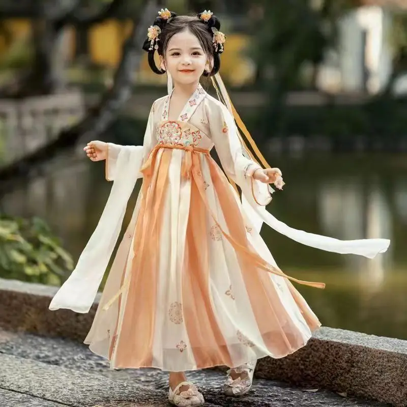 

Летнее новое платье Ханьфу для девочек 2026 года – Китайское платье в стиле Фэйри Тан Руцюнь для девочек на Китайский Новый год, традиционный стиль, размеры 110–150 см, новое китайское платье для детей