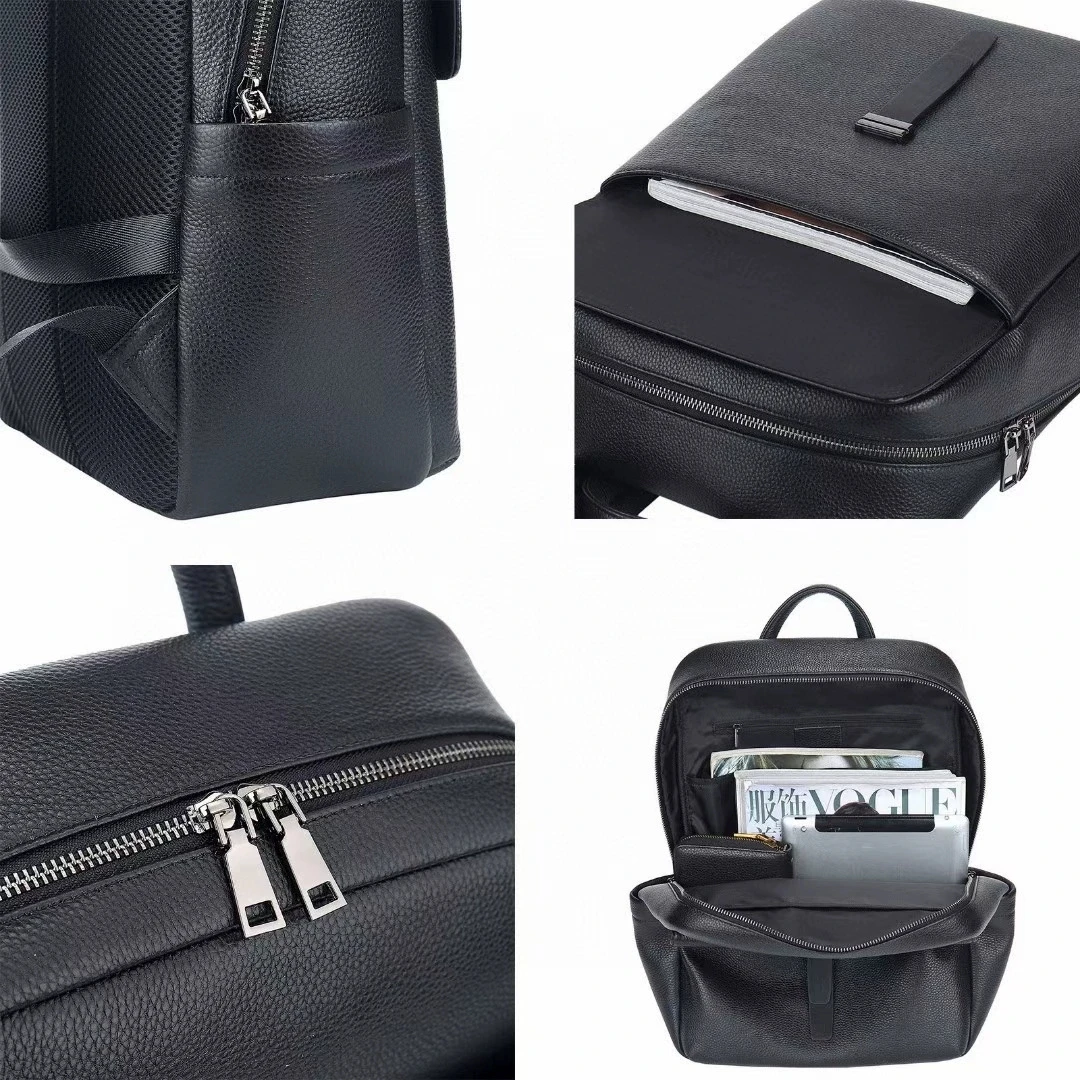 대형 천연 가죽 백팩 블랙 첫 번째 층 소가죽 여행 가방 남성용 대형 패션 더블 숄더백