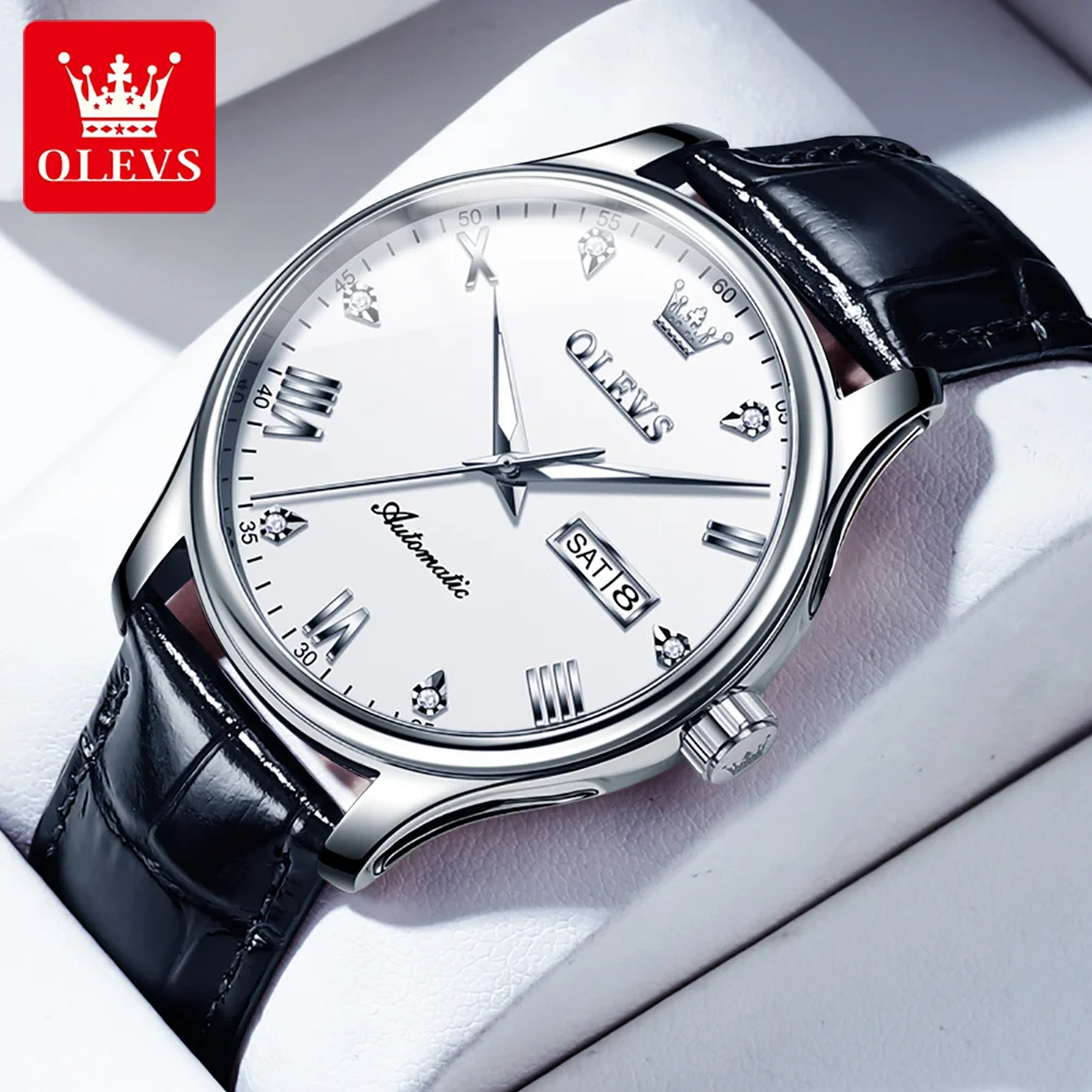 

2025 New OLEVS Original Business Men's Watches Mechanical Automatic Watch Luxury Leather Waterproof Calendar Wrist Watches