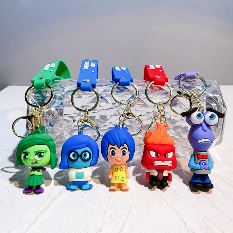 Disney Inside Out 2 Keychains Cartoon Joy Sadness Anger Disgust Fear Figures Dolls Key Rings Kawaii Bag Pendant Kids Toys Gifts