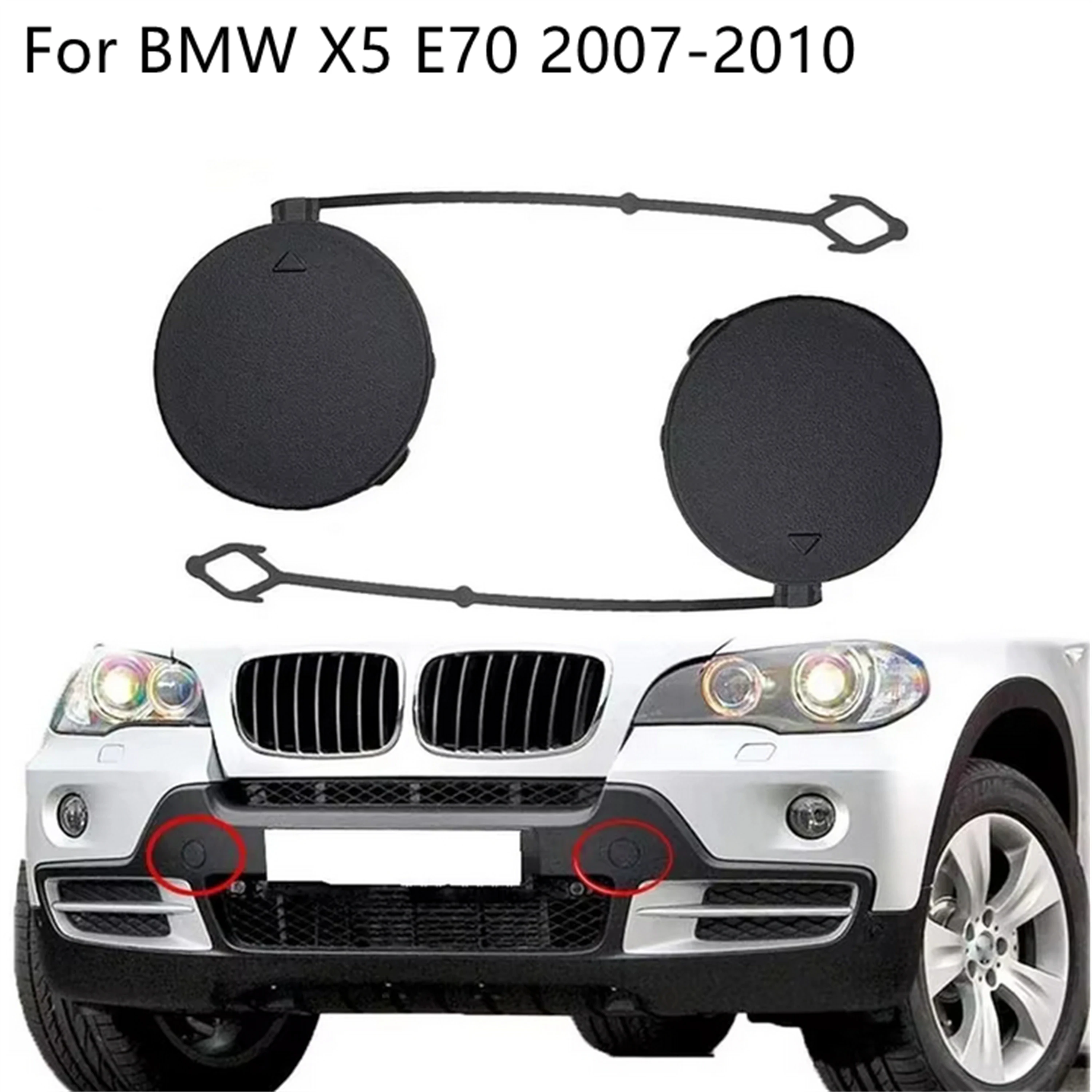 For BMW X5 E70 2007 2008 2009 2010 2 PCS Front Left Right Bumper Tow Hook Plug Cover 51117159589 7159591 51117159590 7159590
