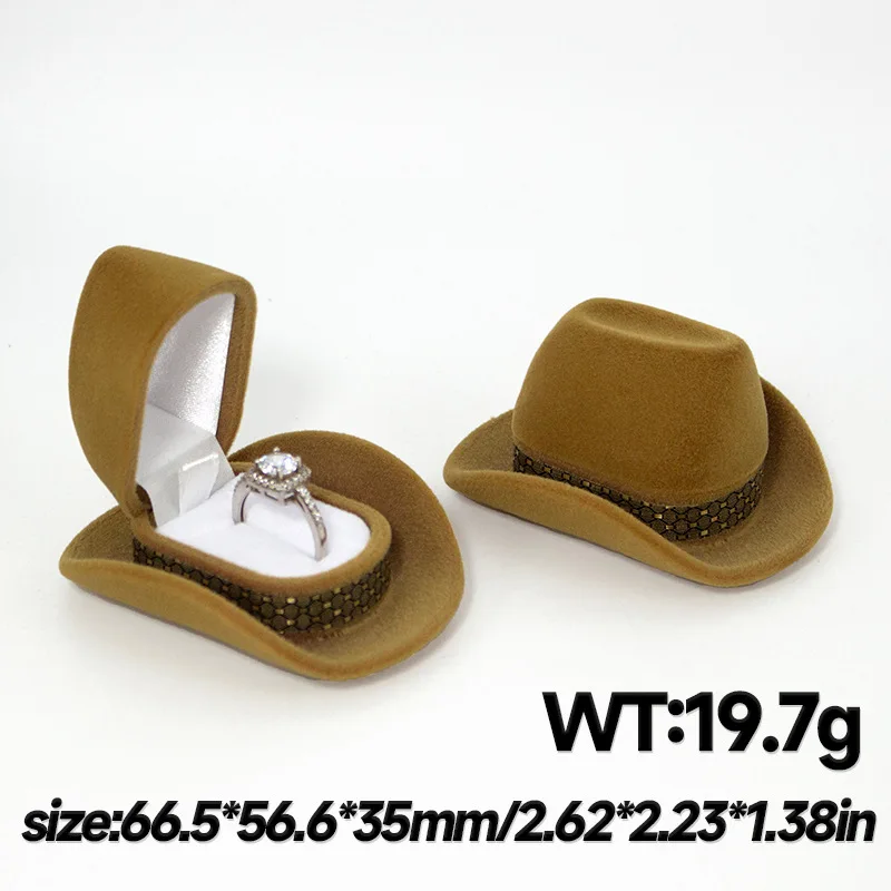 Cowboy hat ring box, high-end earring jewelry storage, velvet style, fashionable and upscale, Korean version