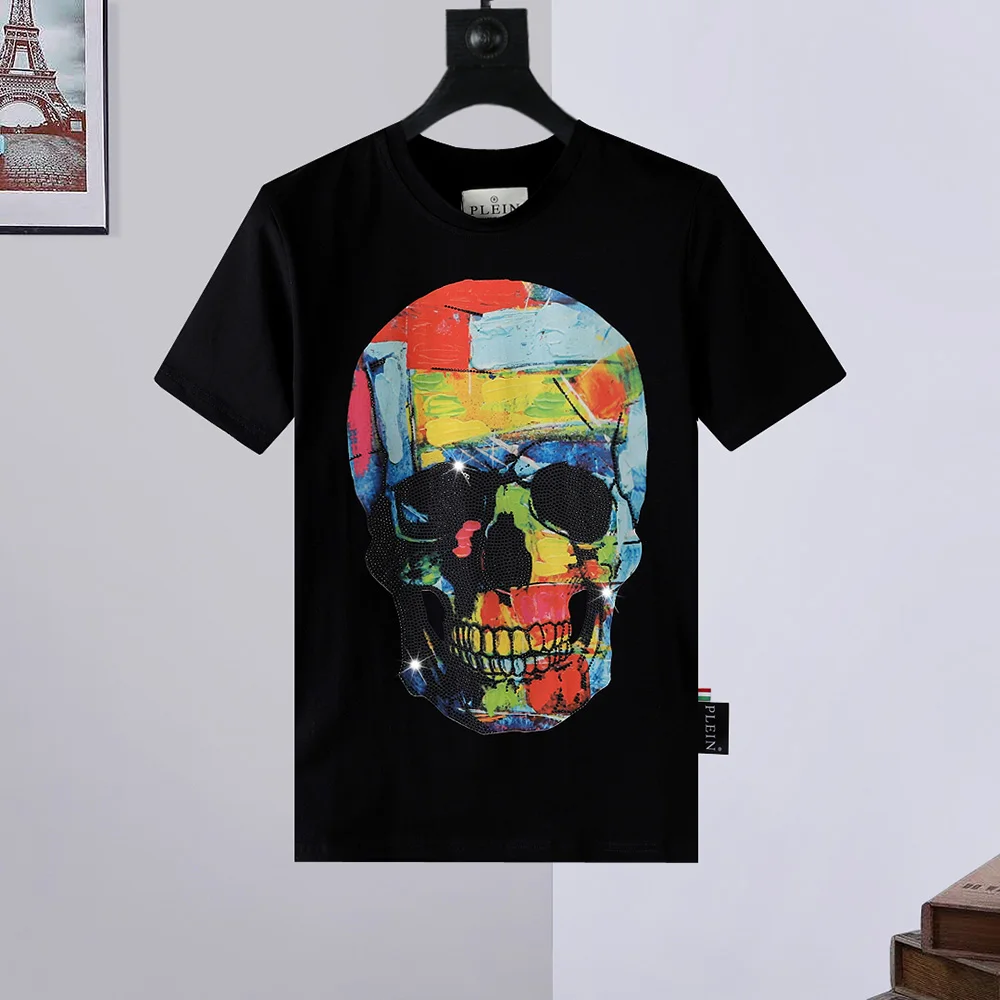 2026 PLEIN SKULL Men's and Women's Smiling Skeleton T-shirt Breathable Pure Cotton Summer Trendy Hip Hop Round Neck Short Sleeve
