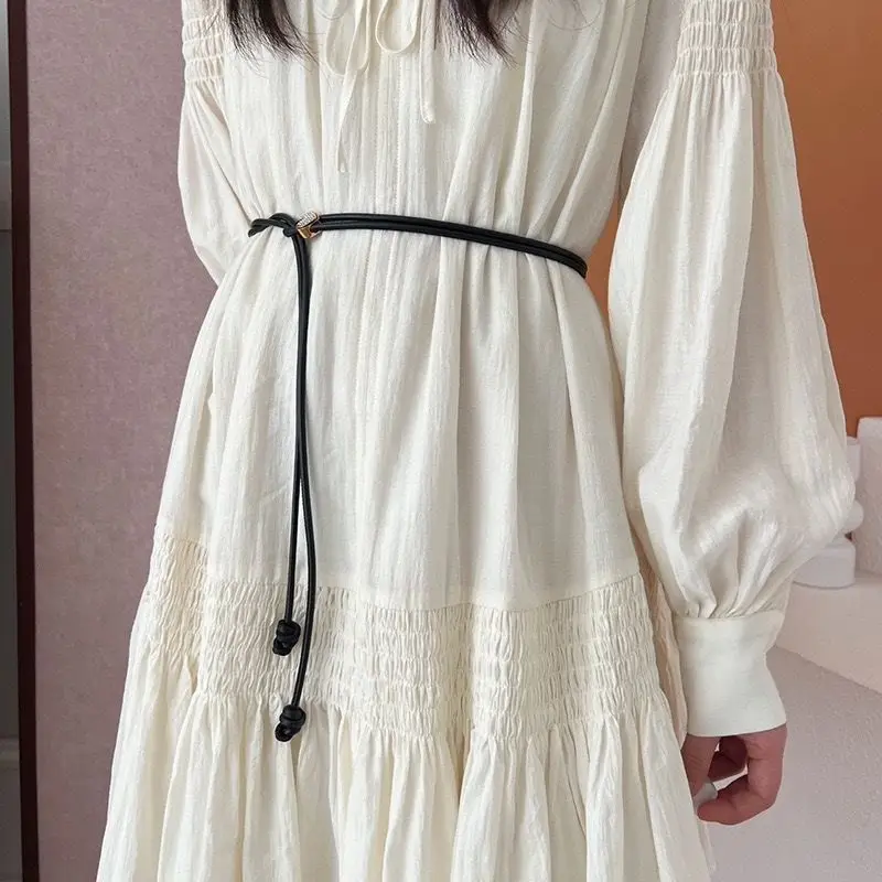 Универсальная веревка на талию для женщин летом с юбкой, модный регулируемый длинный тонкий ремень из мягкой кожи с украшением