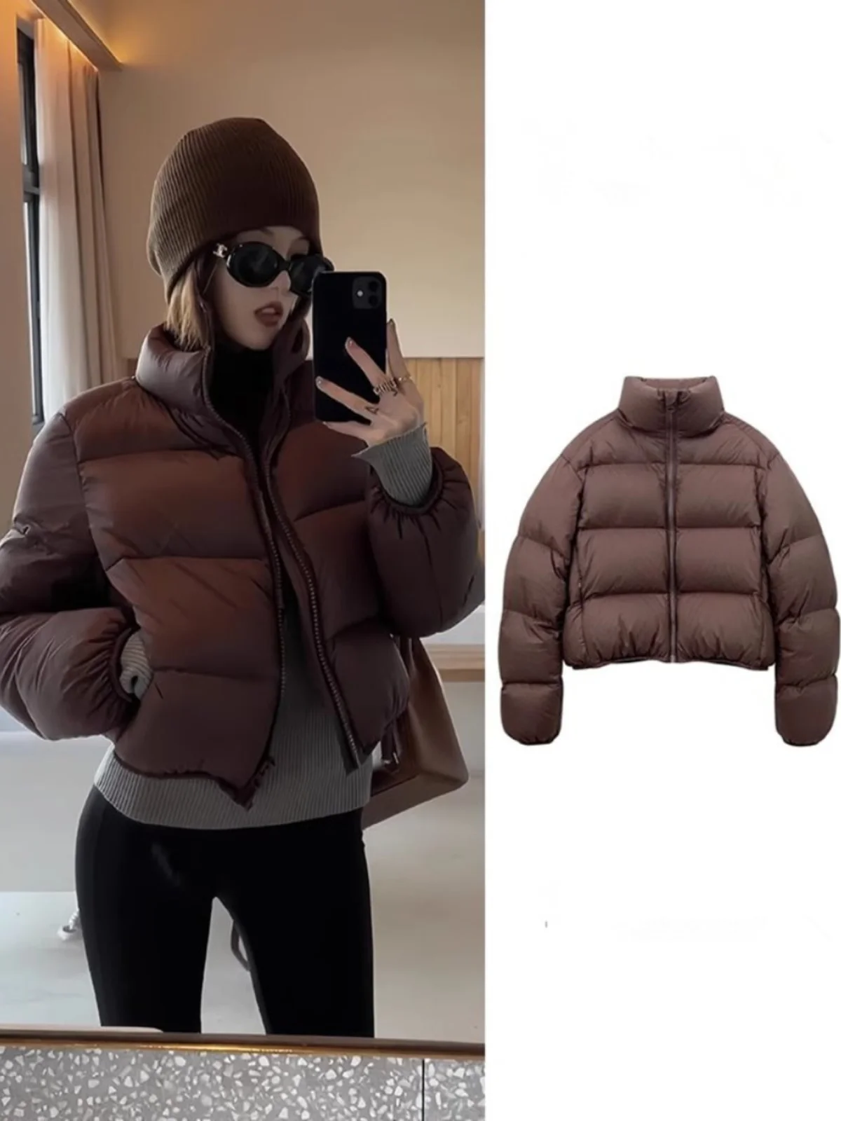 

Короткая утепленная куртка-пуховик с воротником-стойкой в стиле корейских дорам, ретро, сексуальная, зимняя верхняя одежда для женщин, свободный крой, на молнии, для повседневной носки