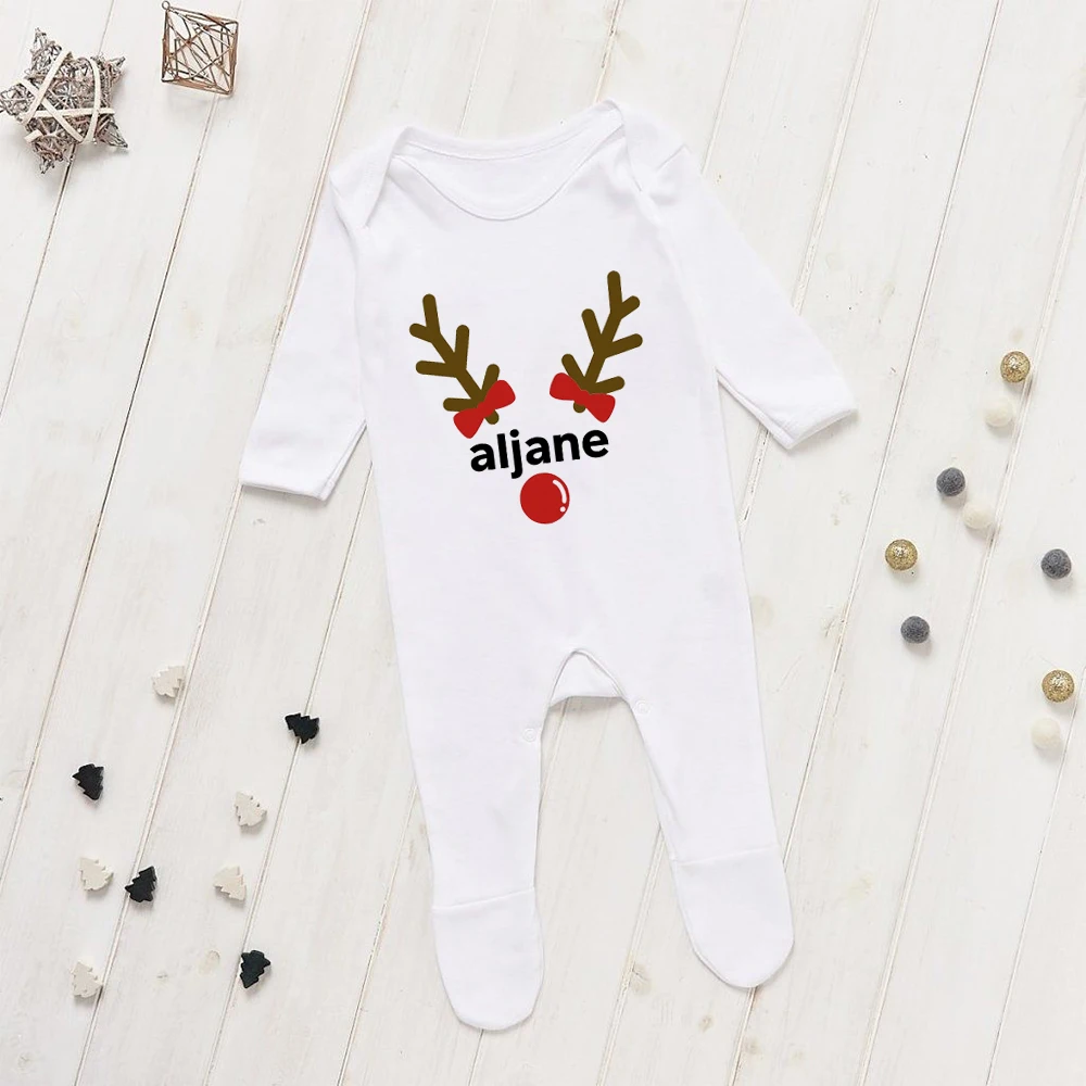 Personalised Christmas Baby Grow Custom Reindeer Baby Romper Sleepsuit for Boy Girl First Christmas Outfit Xmas Baby Keepsake