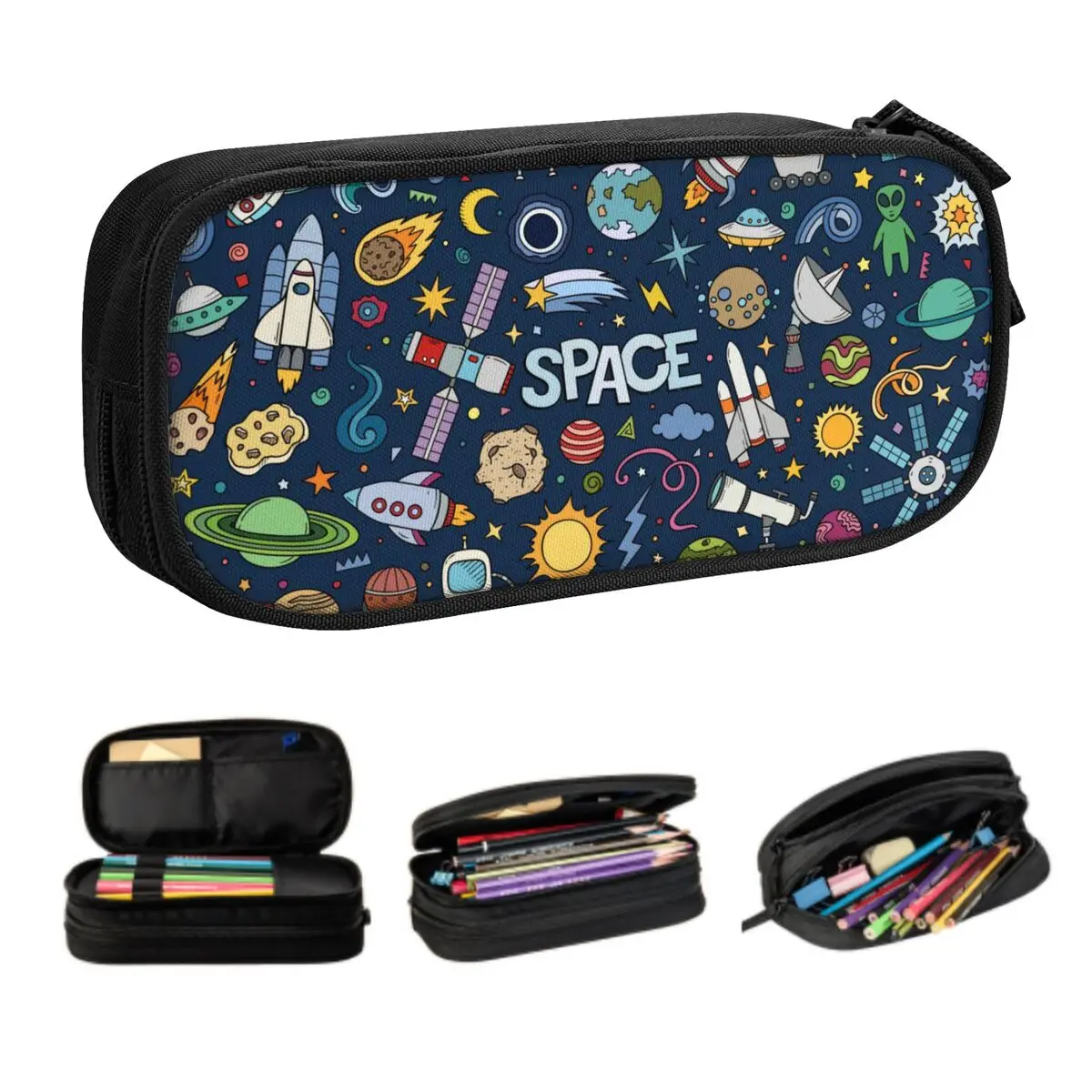 

Customized Space Universe Sun Planet Kawaii Pencil Cases Girl Boy Large Capacity Astronaut Spaceship Pencil Bag School Supplies