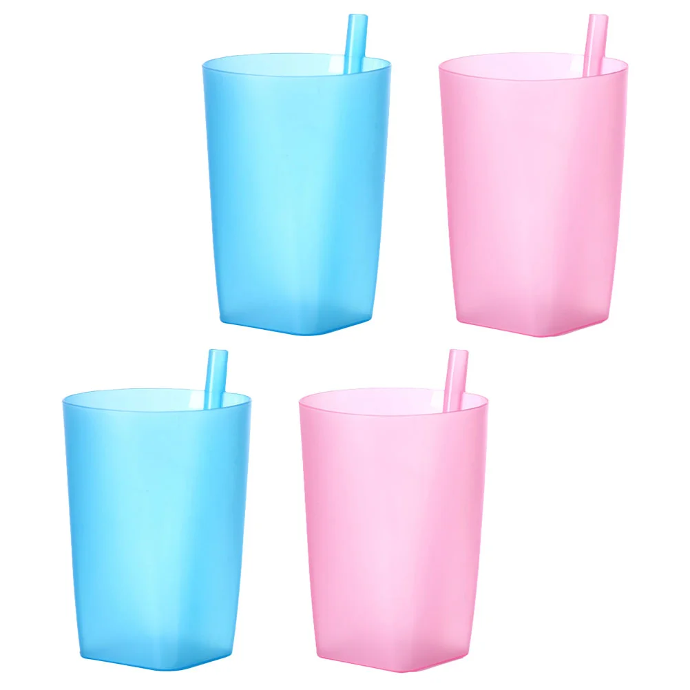 4 Pcs Candy Color Cups Toddler Anti Fall Straw Kids Drinking Cup Food Grade Plastic Safe Smooth Edges For Juice