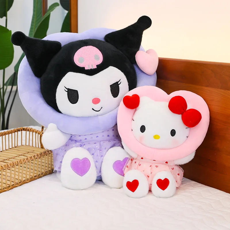 

Большой размер Sanrio Hello Kitty, персиковое сердце, плюшевая игрушка Kuromi, мультяшная мягкая кукла, плюшевая подушка, домашний декор, праздничный подарок