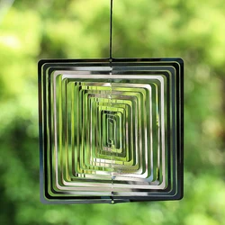 Square Whirligigs Wind Spinners Yard Garden Hanging Decor 3D Rotating Stainless Steel Wind Chimes Light Reflection Suncatcher
