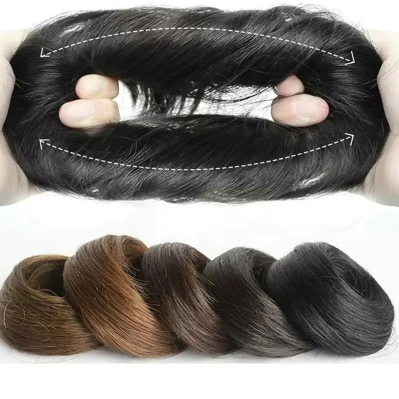 Cabelo sintético coque encaracolado cabelo reto bagunçado coque scrunchies updo faixas de cabelo elástico postiços para mulheres volume franja bun