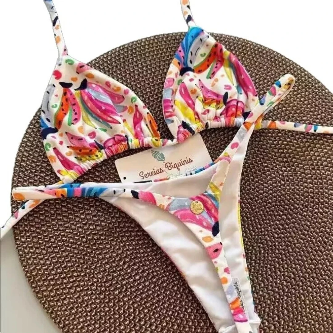 2025 Women's Push-Up Bikini Set Sexy Lifting Triangle Top & High Waist Bottom Tummy Control Swimsuit Women Thongs Panties Suit