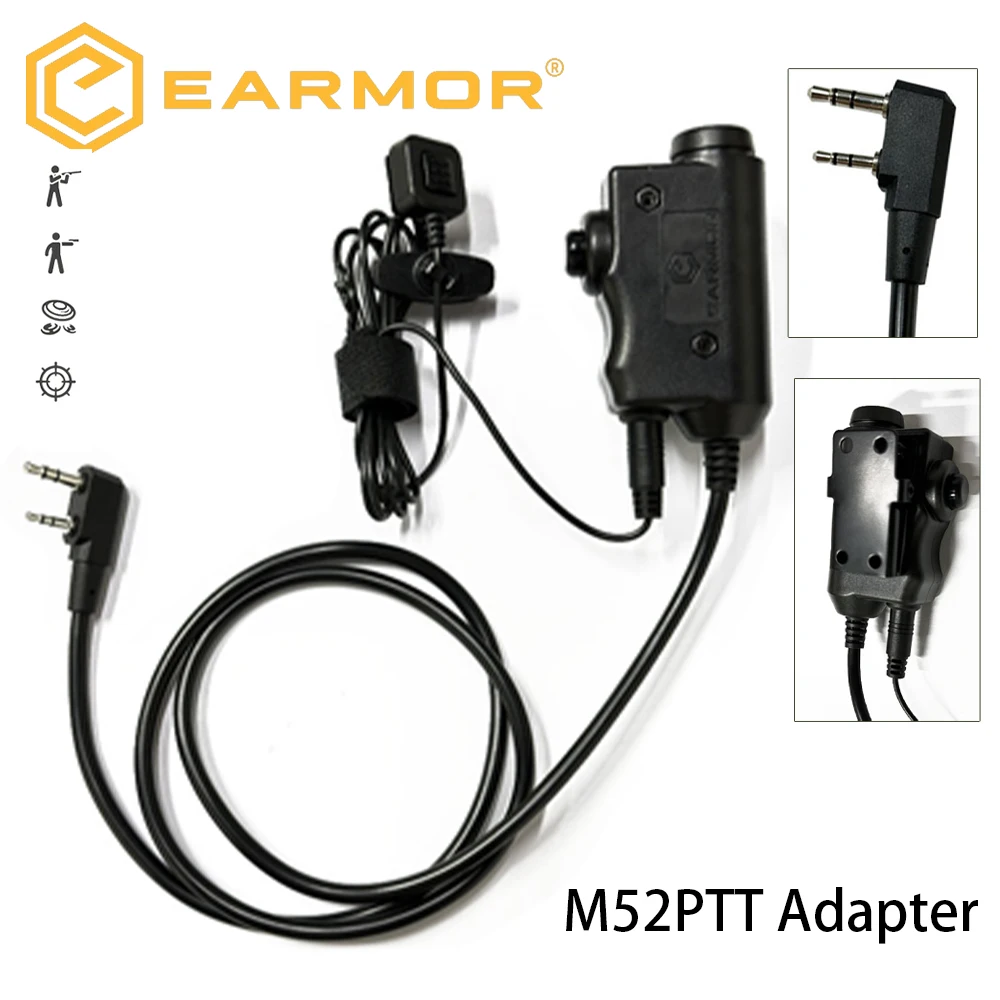 محول EARMOR M52 التكتيكي PTT، لسماعات الرأس Airsoft للصيد والرماية وإلغاء الضوضاء وسماعات الرأس PTT/KENWOOD