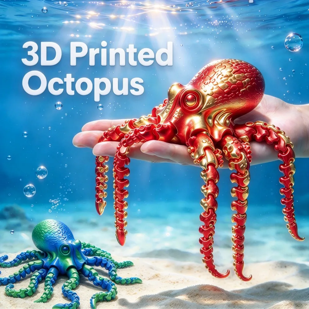 3D Printed Octopus Model Toy Movable Joints Office Desktop Fish Tank Decoration Squid Model Ornament Figurine Festival Gift