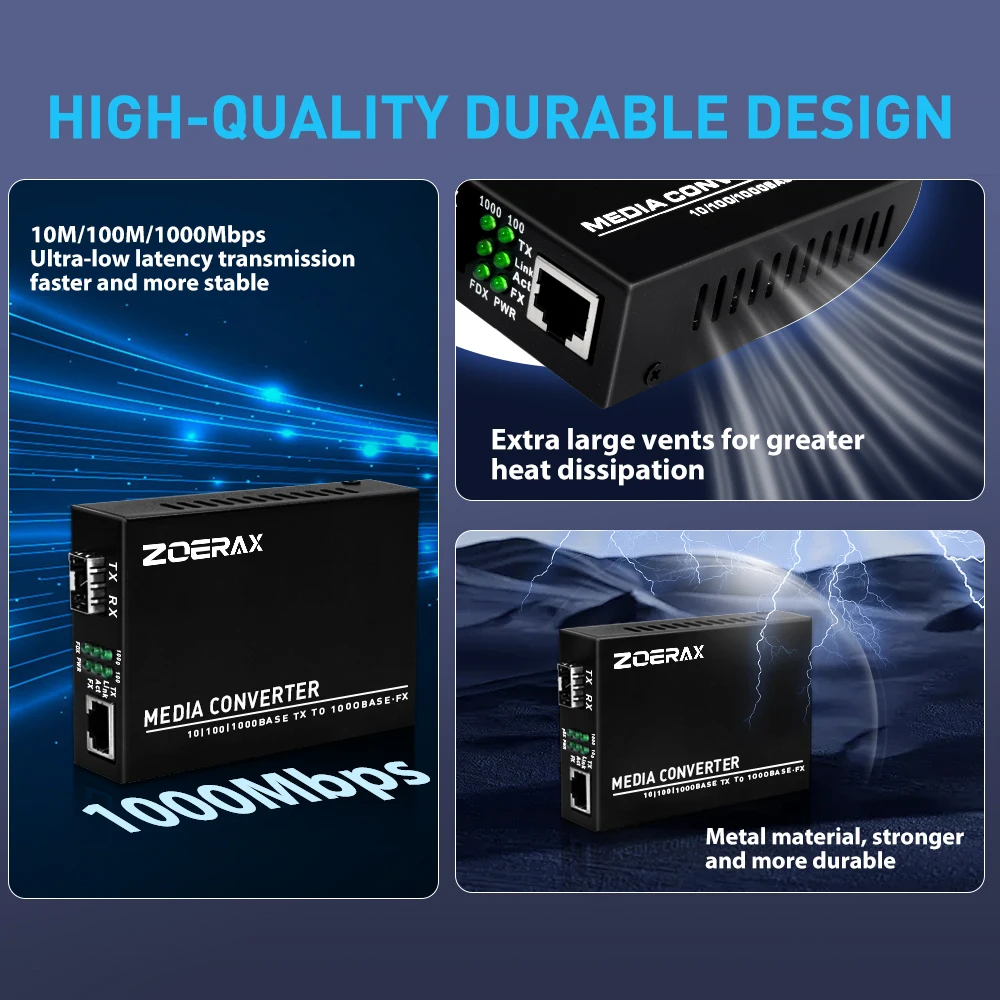 ZoeRax SFP LC SingleMode Fiber zu RJ45 Ethernet Media Converter Gigabit Fiber Optic Transceiver mit 1,25 Gbit/s SFP LC Modul – Detail 7