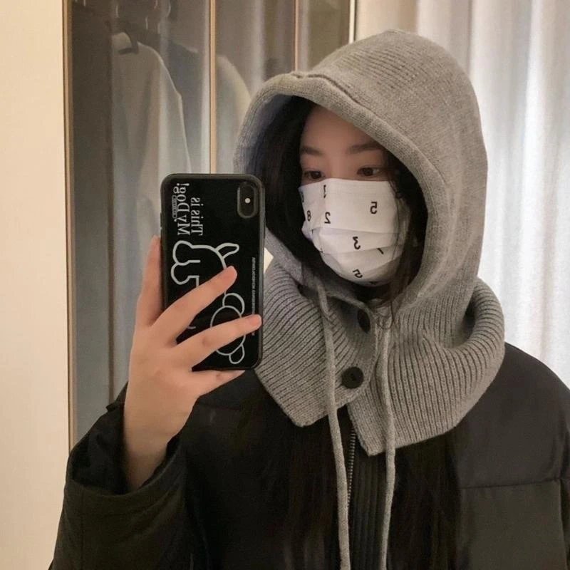 R1WE قبعة هوديي متماسكة للطلاب البالغين البالغين الشتاء بالاكلافا الرقبة حماية قبعة مع الحجم القابل للتعديل دافئ ركوب الدراجات #6