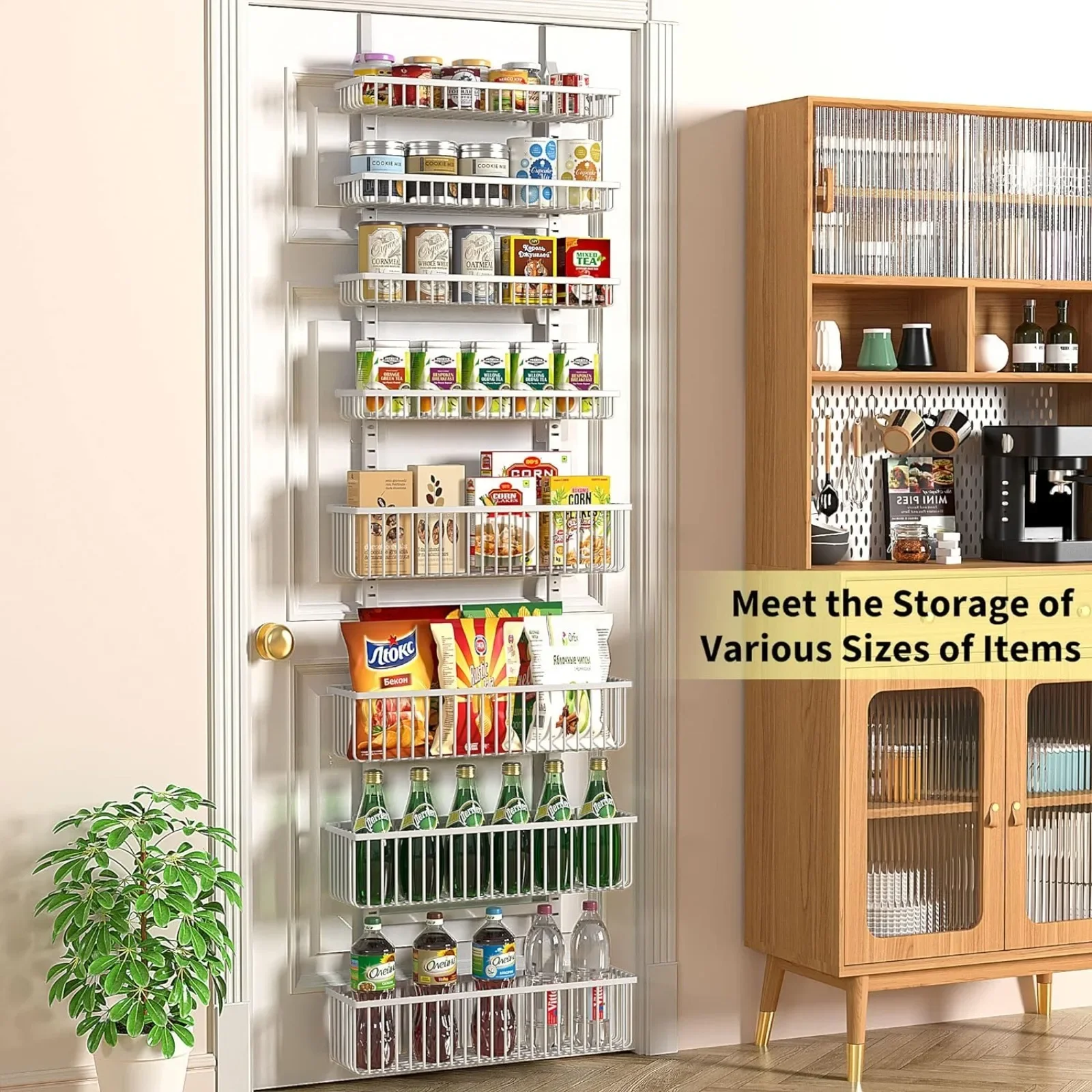 US Over The Door Pantry Organizer, Wall Mount Spice Rack, Pantry Hanging Storage and Organization, 8 Adjustable Baskets Heavy