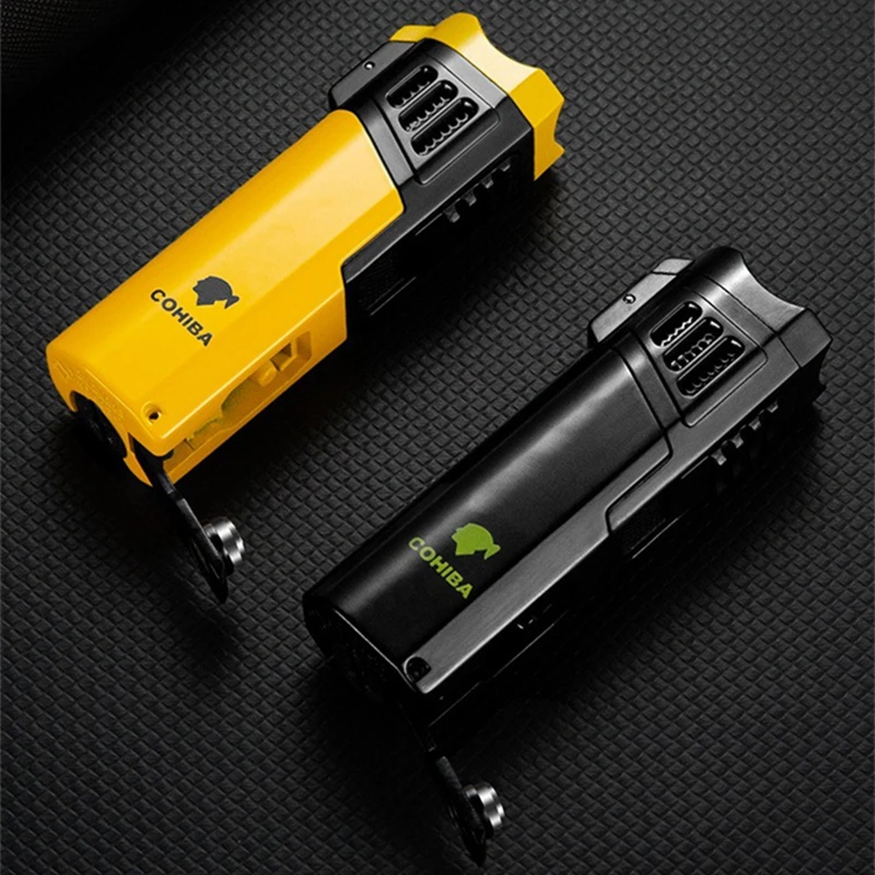 COHIBA Direct Spray Cigar Lighter Windproof Butane Torch Metal Inflatable Lighter Kitchen Barbecue Camping Cigar Tool Gift