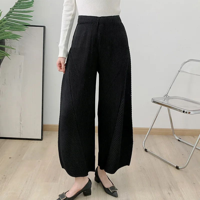 Miyake Pleated Pants, Irregular Banana Pants, Loose and Fashionable Elastic Waisted Women's Wide Leg Pants