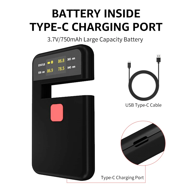 3-IN-1 Handheld Window Tint Transmission Meter VL/UV/IR Transmittance Meter Car Glass Solar Film Tester Type-C Charge