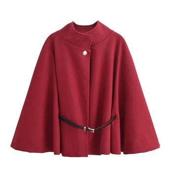 MUJER Belt Poncho Capes Women Black Cloaks Winter Coats Woman 2025 Bat Sleeve Cape Coats for Women Fashion Women's Cape Jacket 5