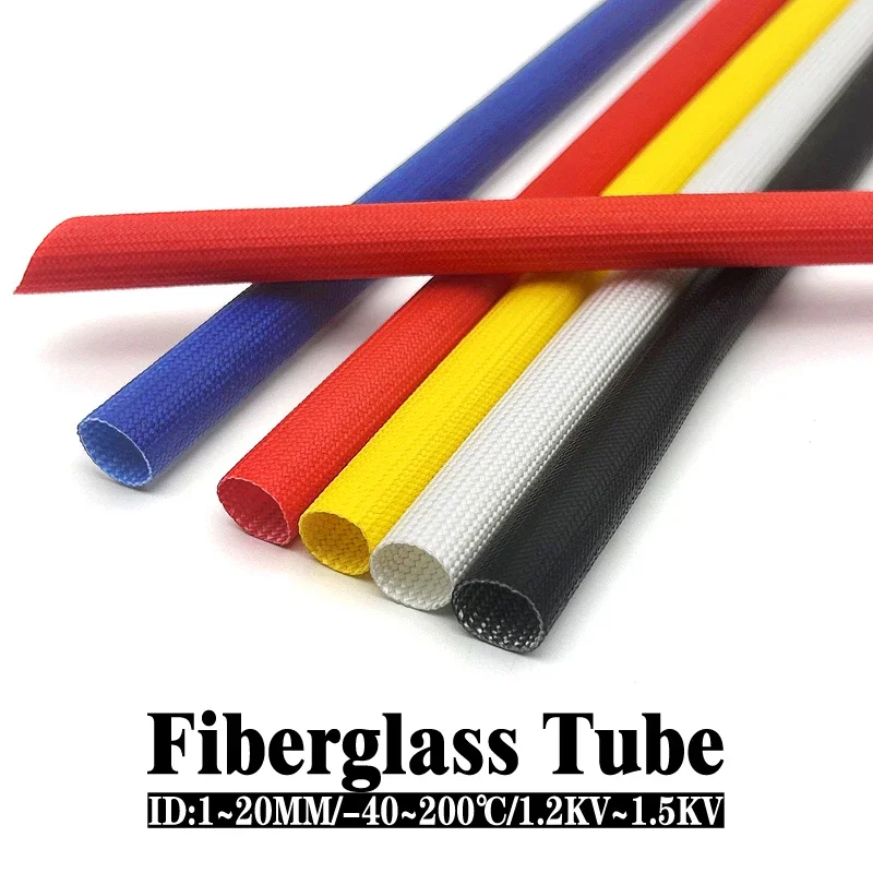 3/5/10M 200 Deg C ID 1~20 mm flame resistant glass fiber fiberglass silicone resin insulate wire cable sleeve pipe tube tubing