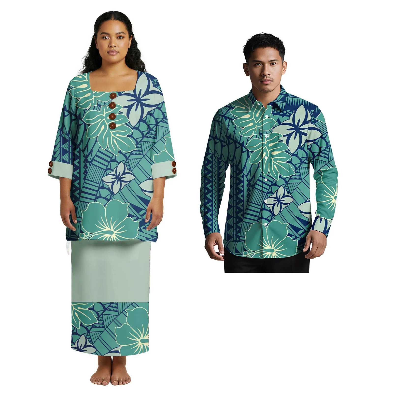 2026 جديد شعار مخصص الحلو عشاق الملابس هاواي ألوها قميص ساموا المرأة بوليتاسي فستان بولينيزيا القبلية تصميم زوجين مجموعة