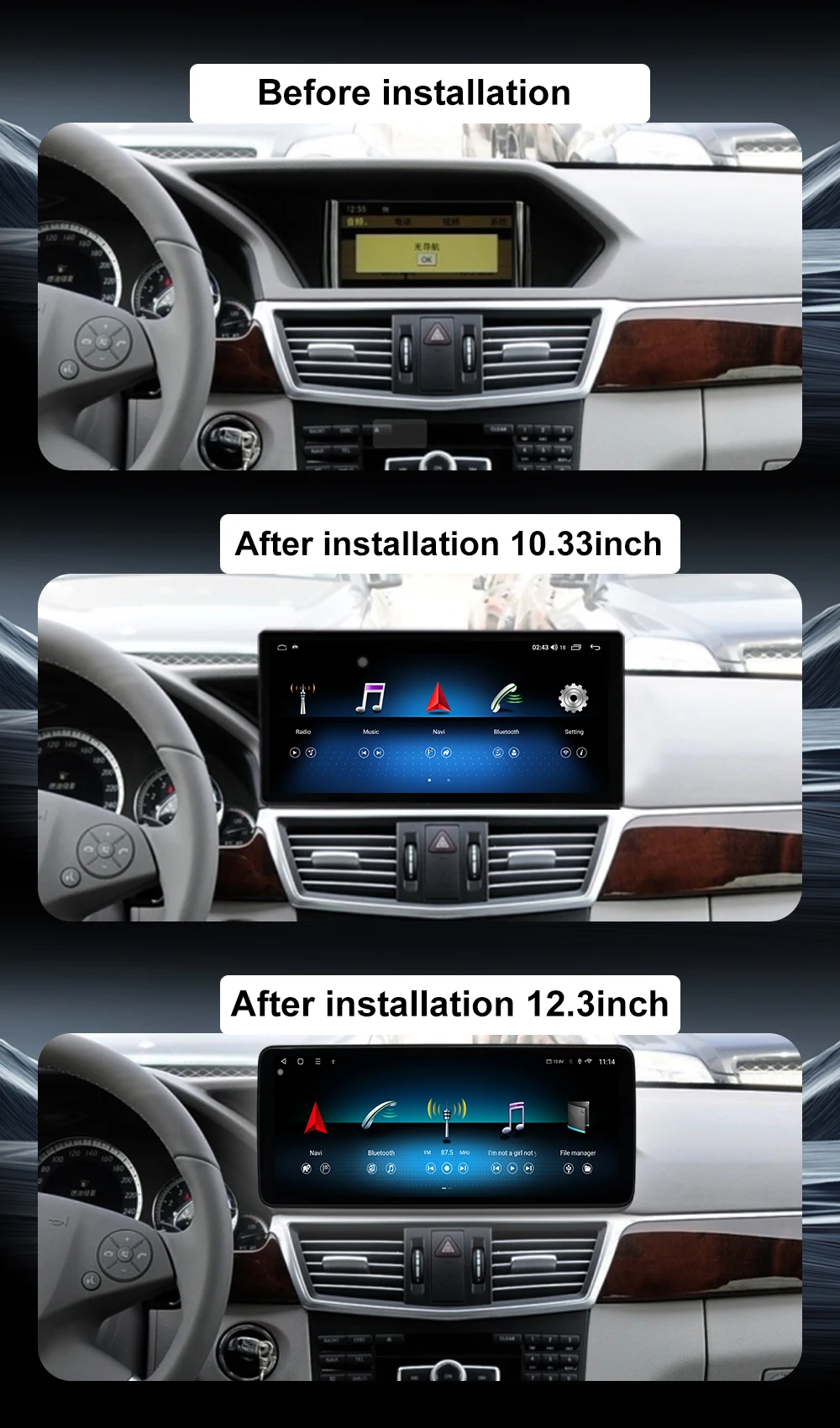 Kabelloses Carplay für Mercedes Benz E-Klasse W212 2009-2015 Android 16 Autoradio Video DSP Stereo GPS QLED Touchscreen 4G WiFi BT – Detail 7