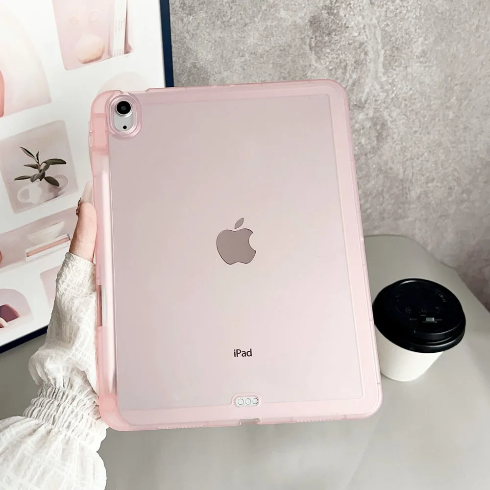 Shockproof TPU Back Cover for iPad Air4 5 6/Air 11/Pro11 Transparent Protective Case with Pen Slot Anti-Scratch Soft Shell Case
