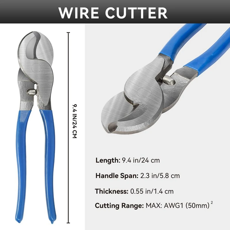 Battery Cable Crimping Tool Parts Kit For AWG 10-1 Copper Ring Lug With Cable Cutter, Heavy Duty Crimper For Wire Lugs HX-50B