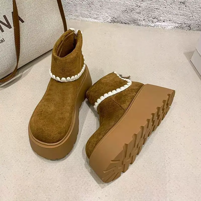 النساء أحذية الثلوج الجلد المدبوغ أحذية منصة مسطحة أحذية رياضية شتوية جديدة غير رسمية موضة 2025 أحذية الثلوج امرأة الاتجاه بوتاس Zapatillas #1