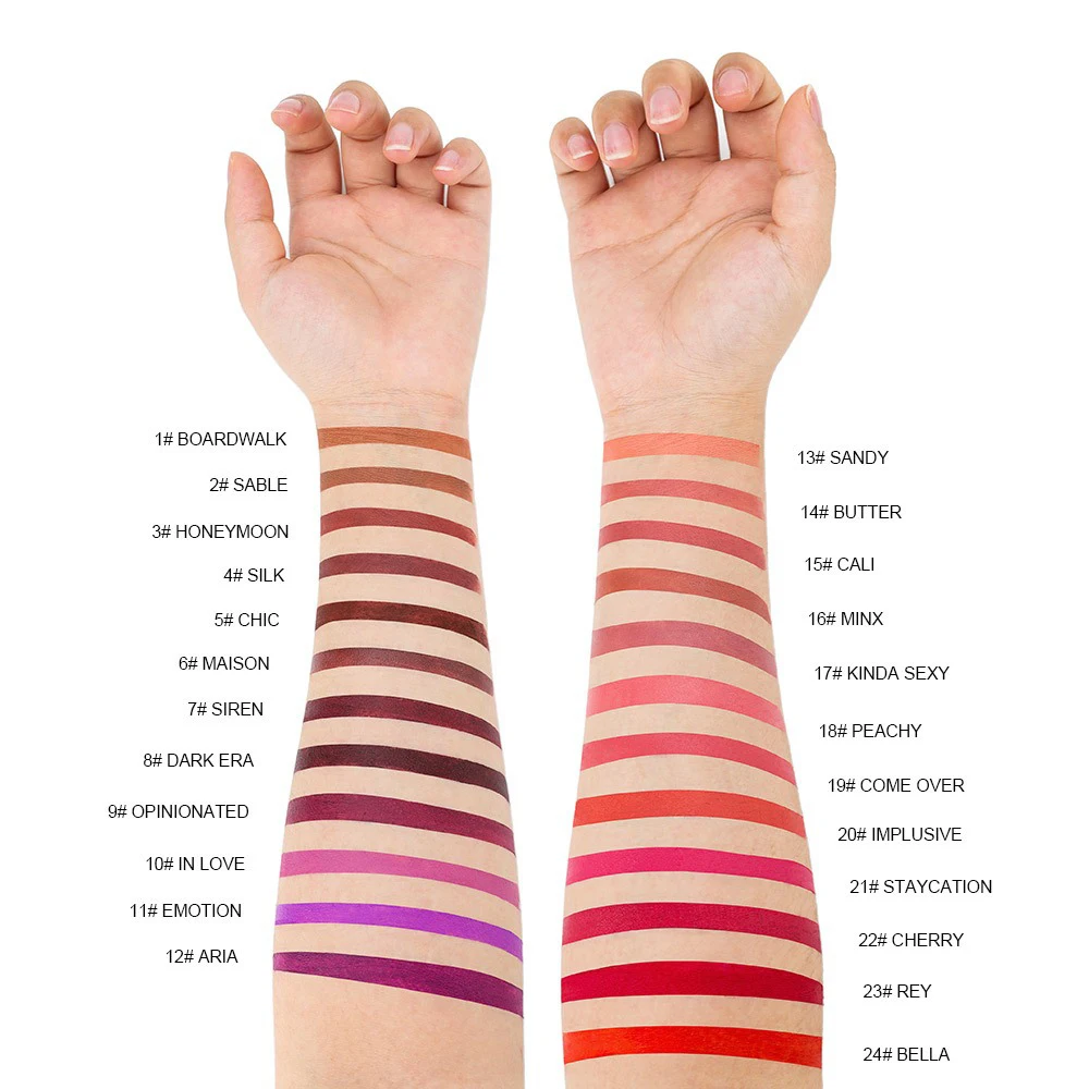 24 Colors Matte Lipstick Vegan Private Label Makeup Waterproof Smudge Proof Solid Lip Stick Custom Logo Wholesale