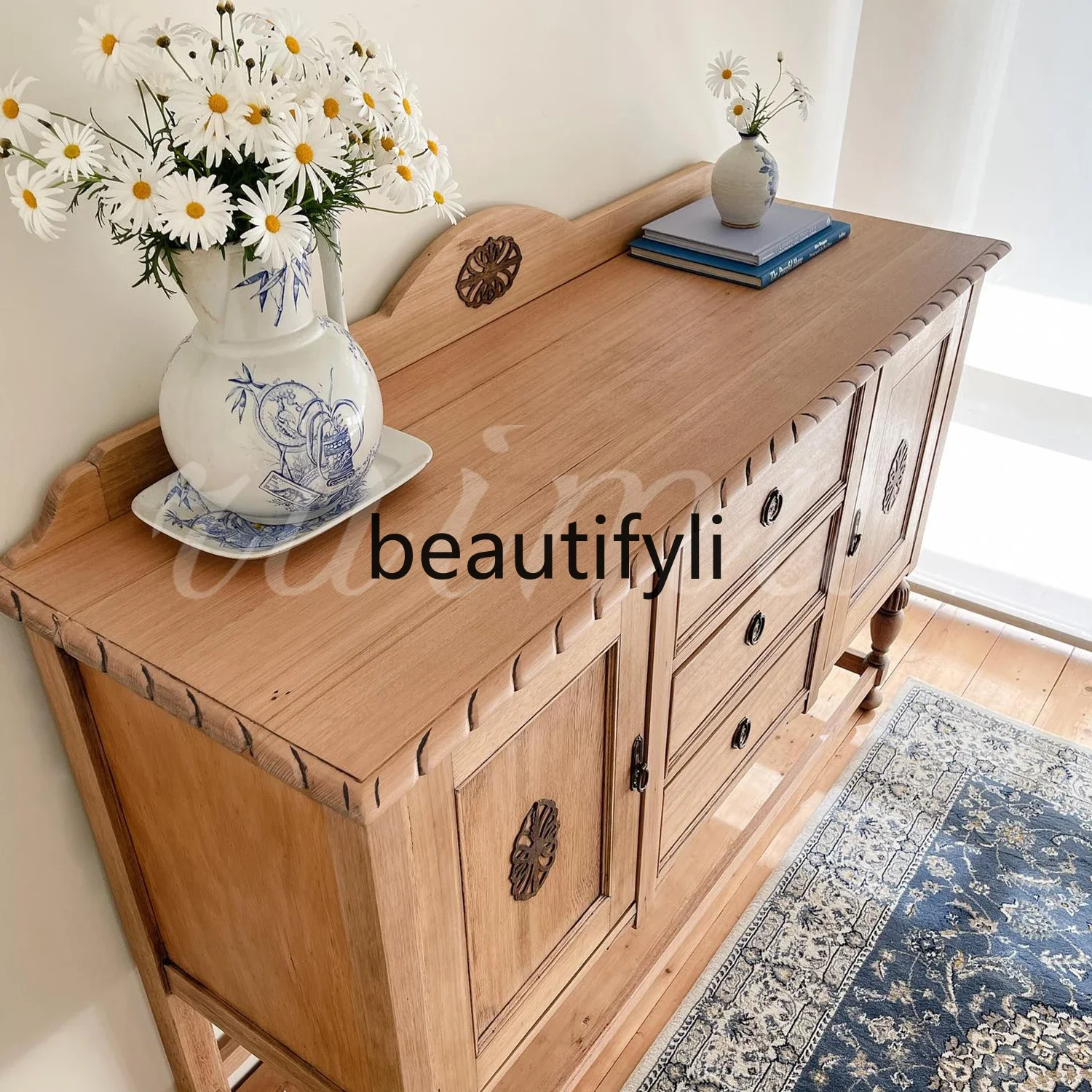 

A139 American retro solid wood dining side cabinet home dining room storage cabinet French simple living room kitchen locker