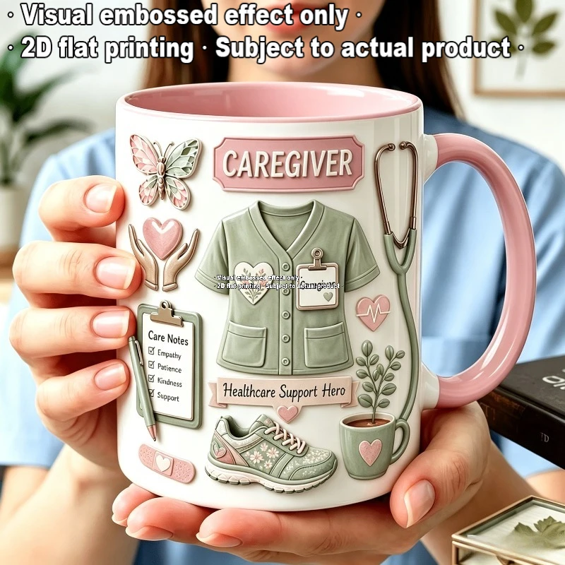Personalized Caregiver Theme Ceramic Mug 11oz Custom Name 2D Flat Print Gift for Caregiver Nurse Healthcare Worker Birthday Than