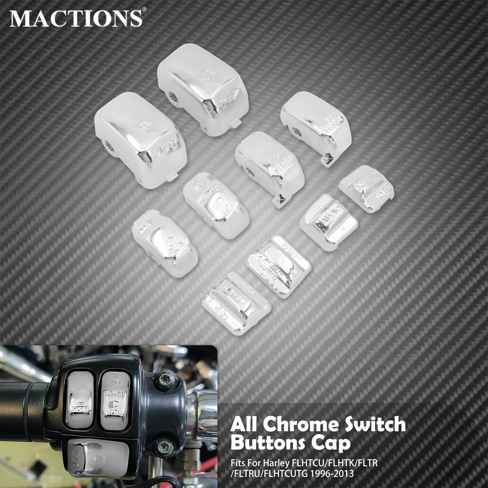 Chrome Motorcycle Hand Switch Housing Caps 10PCS Button Extension Cover For Harley Touring Electra Street Road Glide 1996-2013