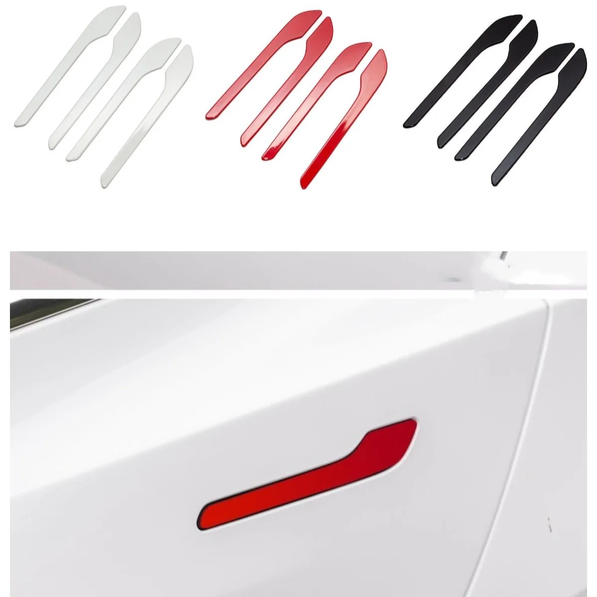 Carbon Fiber Black White Red Car Door Handle Cover Trim Sticker For Tesla Model Y 3 Styling Auto Accessories