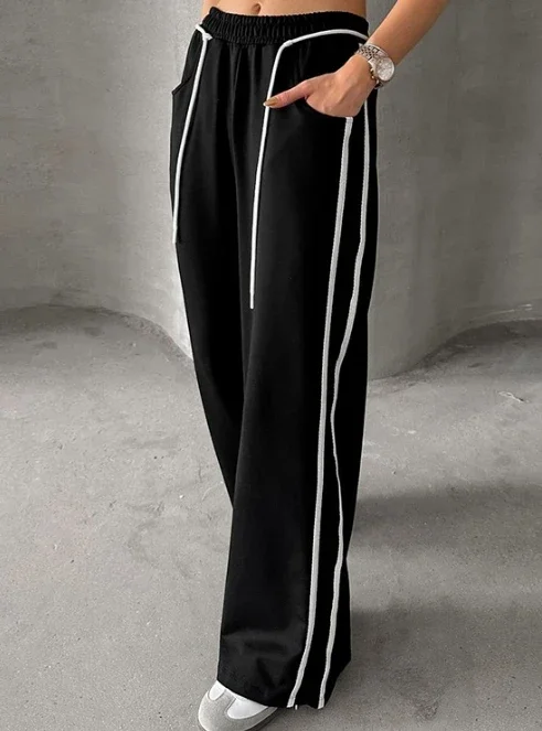 

Fmxires 2025 New Women's Drawstring Comparison Casual Pants Fashion Stripe Comparison Sports Pants Women Pants