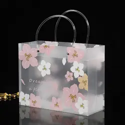 Portable Cherry Blossom Wear-resistant Waterproof Frosted Transparent Gift Bag Handbag Shopping Bag Clothing Bag Packaging Gift