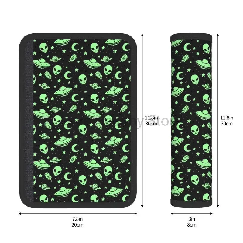 Green Alien Moon UFO Car Seat Belt Covers Safety Soft Comfortable Shoulder Strap Pads Universal Auto Accessories Pack of 2