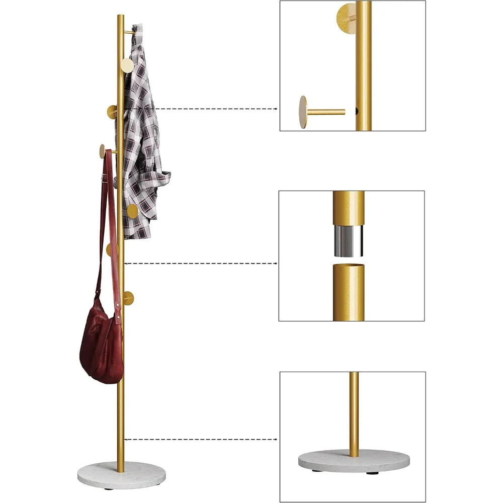 Metal Coat Hangers for Scarves, Backpacks, Purses, Simple Coat Stand, Stylish Coat Tree with Stable Round Marble Base